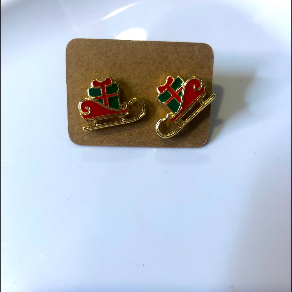 Santa sleigh earrings (studs) new!